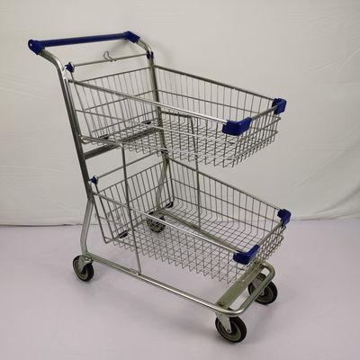 ซื้อ รถเข็นตะกร้าสองชั้นเคลือบผงสังกะสีรถเข็นซุปเปอร์มาร์เก็ต online manufacture